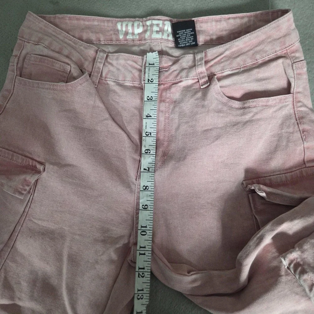 VIP Jeans Jeans Juniors 11/30 Pink Light Wash Mid Rise Cargo Straight Stretch
